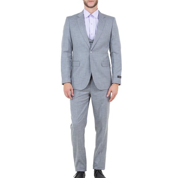 Light Grey Double Breasted Collared Vest Skinny Fit Men's Suit